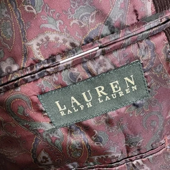 Lauren Ralph Lauren Blazer Mens 46L Corduroy Sport Jacket Brown Paisley Lined